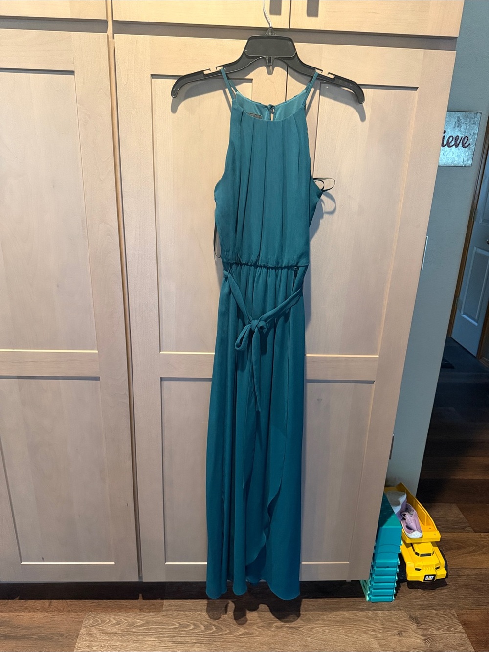 I.N. San Francisco Teal Halter Maxi Dress with Waist Tie